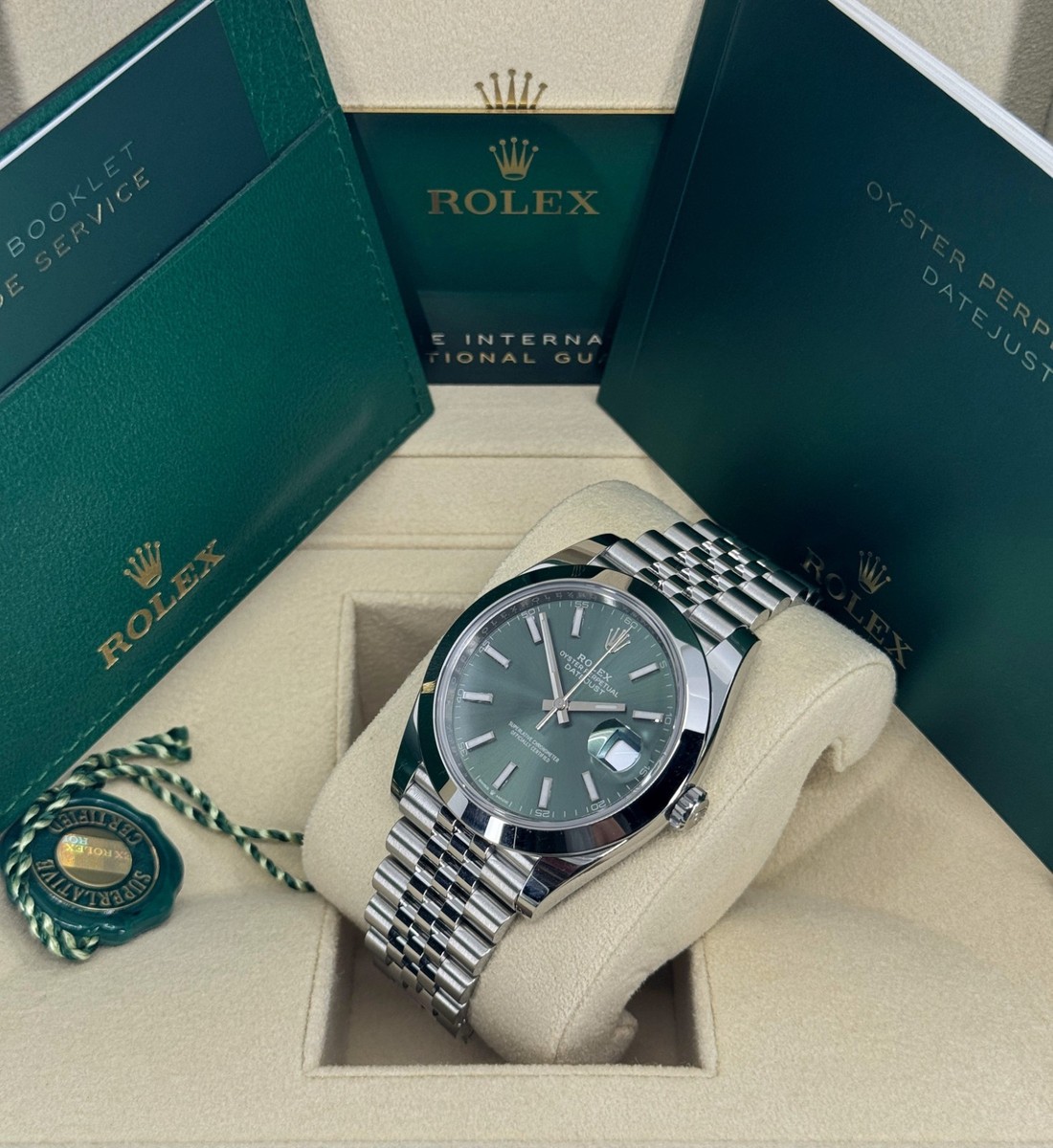Unworn Rolex Datejust 41mm, Stainless Steel, Green, Jubilee