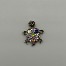 Turtle Brooch with Multicolor Rhinestones