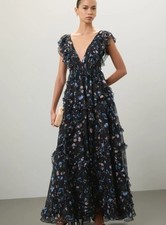 Mac Duggal Women's Floral Ruffle Gown Sleeveless V-Neck Long Formal Size 4