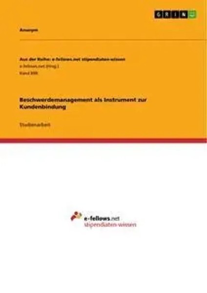 Anonym | Beschwerdemanagement Als Instrument Zur Kundenbindung | Taschenbuch-image