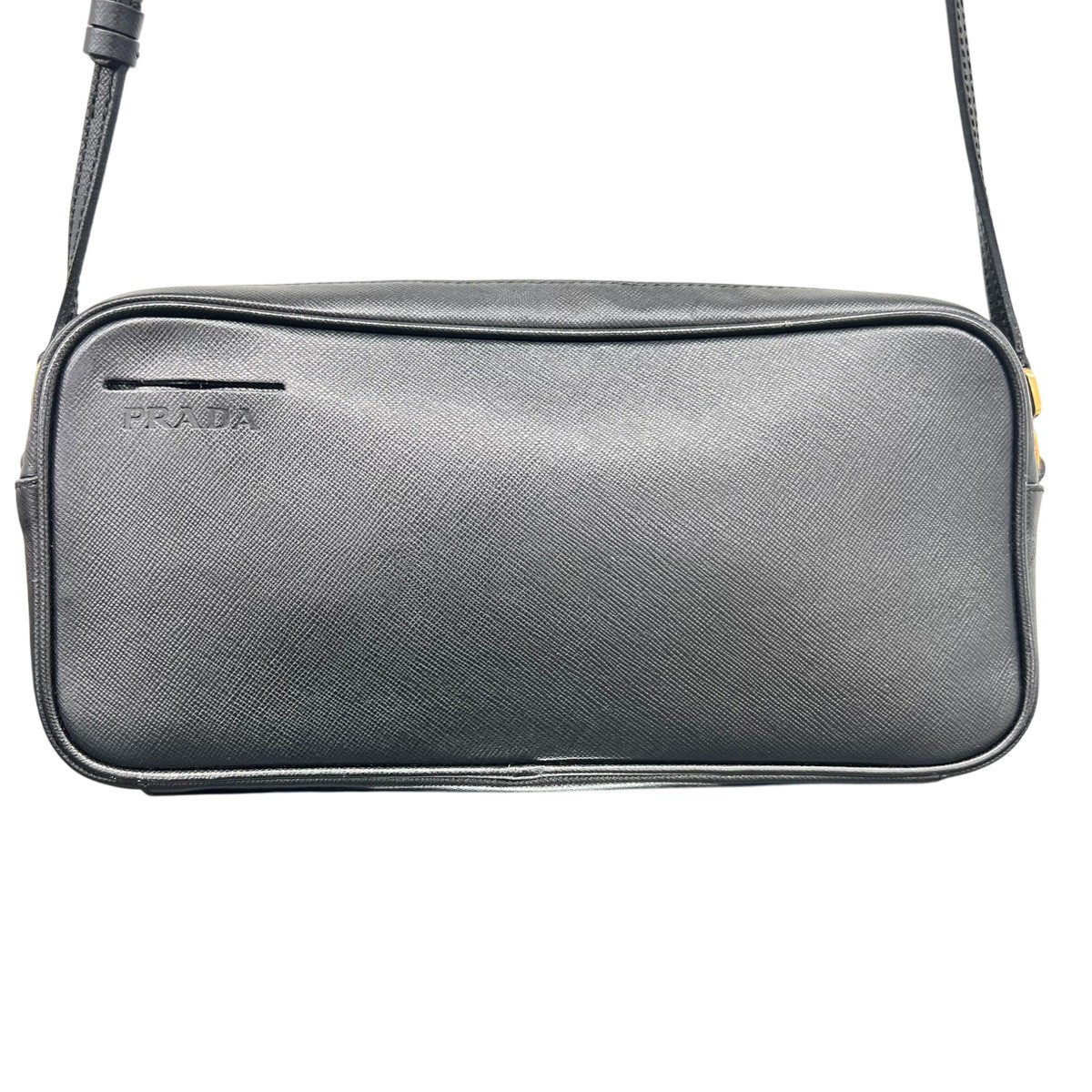 Excellent Condition PRADA Saffiano Leather Shoulder Bag BT0077 Black for Women A