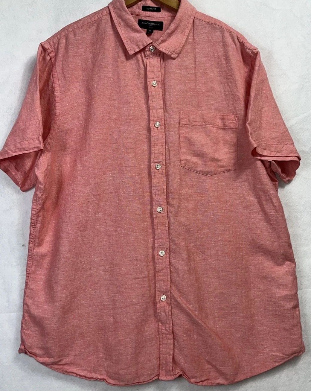 Banana Republic Men's Coral Pink Linen Short Sleeve Button Up Casual Shirt Sz XL