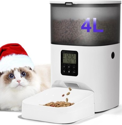Automatic Cat Feeder 4L Cat Food Dispenser w/10s Voice Recorder Timed Cat Feeder