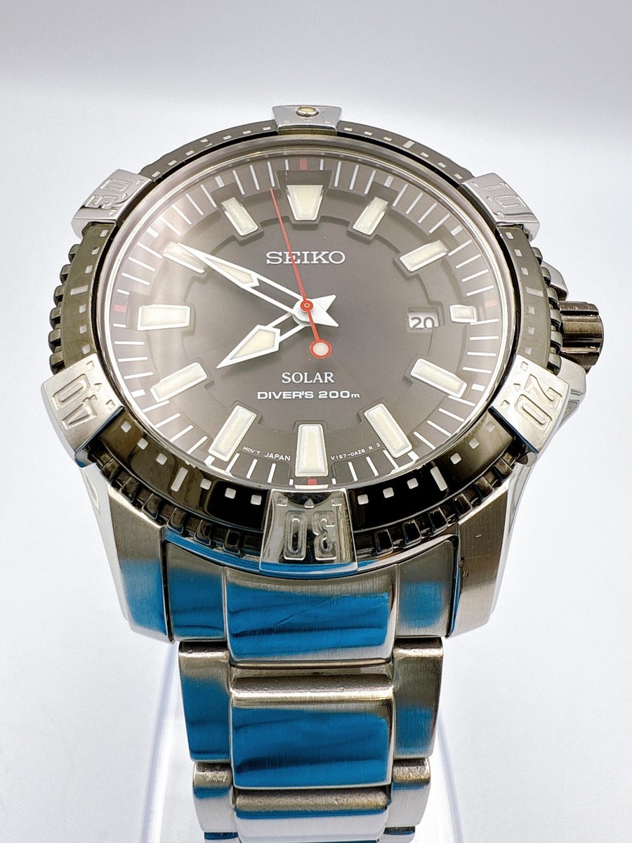 SEIKO V157-0AS0 Solar Diver's Black Dial Quartz Watch Japan w