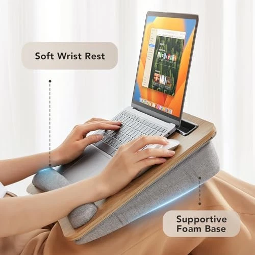 HUANUO PORTABLE LAP LAPTOP DESK WITH PILLOW CUSHION, FITS 15.6" LAPTOP - GRAY - Image 4 of 4