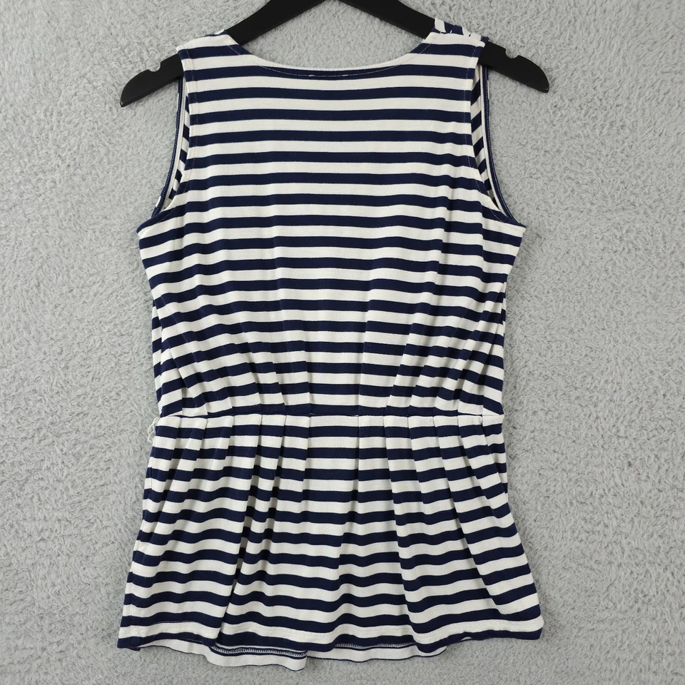 Talbots Shirt Womens P Blue White Striped Peplum Pleated Sleeveless Tank Top - Image 2 of 4