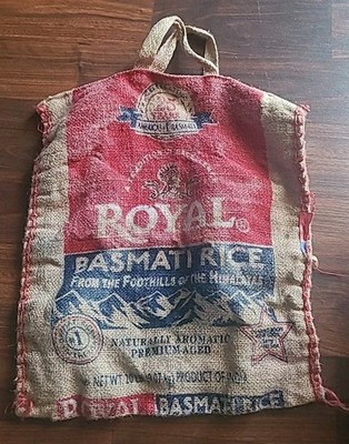 Royal Basmati Rice Bag 20lbs Burlap Handles Zipper Heavy Duty Empty Boho