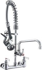 Commercial Kitchen Sink Faucet 25" Height 8" Center w/Spring Pull Down Sprayer