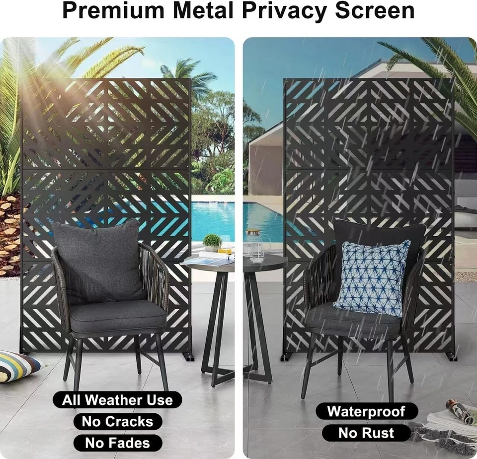 Cofar Outdoor Feestanding Black Metal Privacy Screen for Patio,Balcony 72"H*44"W