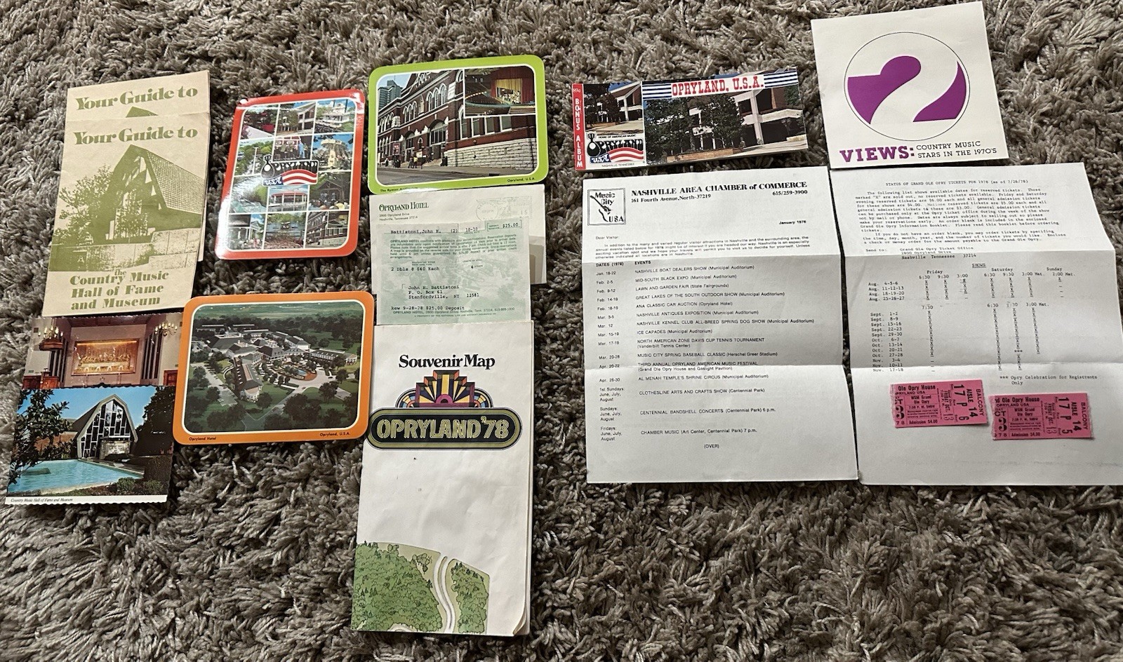 Vintage 1978 Opryland Ephemera Lot Tourist Souvenir Ticket Stubs Postcards Rare