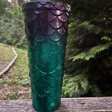 Starbucks 2025 MERMAID SCALES Metallic PURPLE / TEAL GREEN 24oz Tumbler Cup NWT