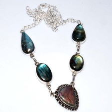 Pretty Fiery Labradorite 925 Silver Plated Necklace 18