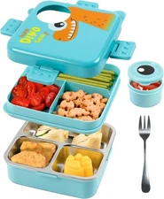Freshmage Stainless Steel Double-Layer Bento Box Container with 3 Compartments,
