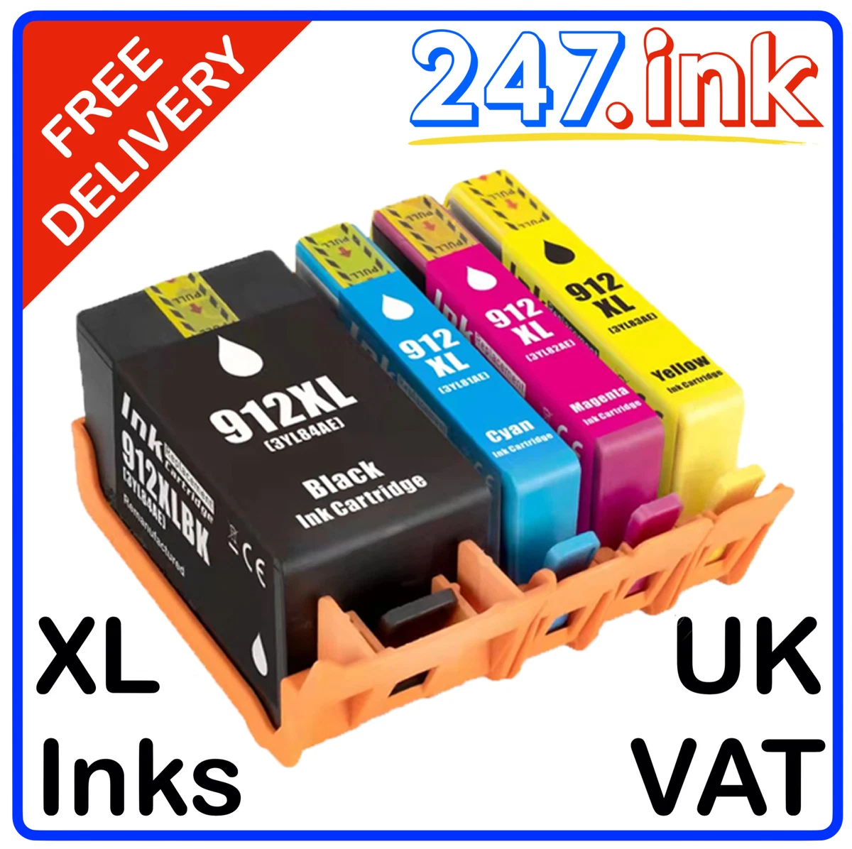 912XL Ink Cartridges for HP OfficeJet Pro 8020 8022 8022e 8023 Set of 4