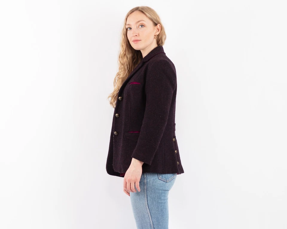 Blazer de mujer Harris Tweed púrpura vintage años 70 chaqueta ecuestre de lana escocesa S Foto 2 de 4