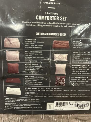 Martha Stewart 13 Piece Comforter Set Distressed Damask Queen, Missing A Pillow - Picture 6 of 6