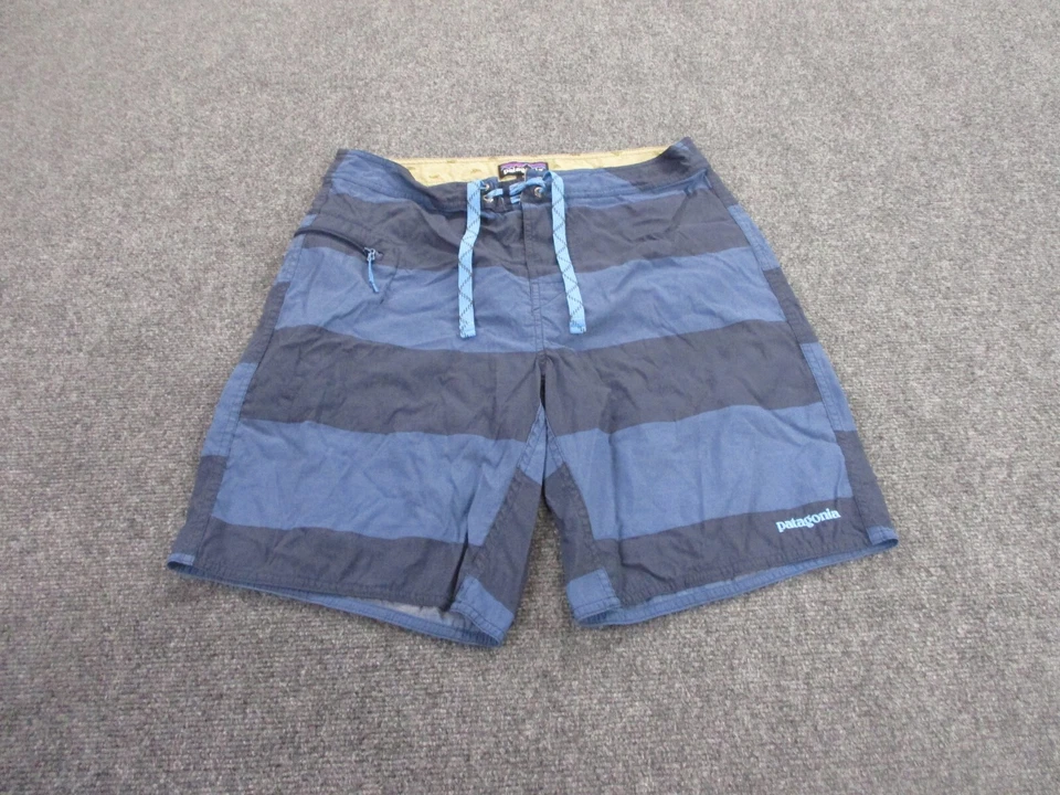 Bañador Patagonia Board Corto Adulto 32 Azul Rayas Sin Forro Senderismo Playa Hombres Foto 2 de 4