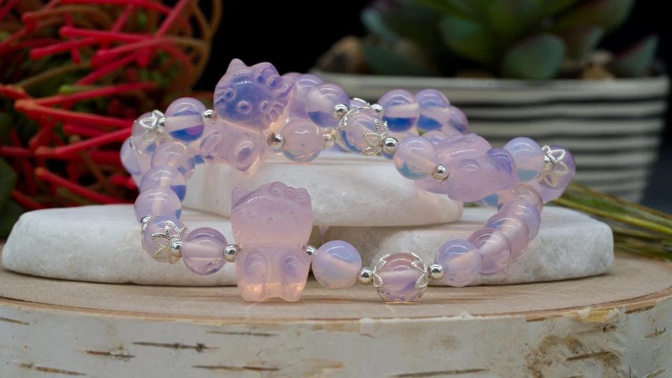 Pulsera Hello Kitty Cristal Opalita Rosa Amante de los Gatos Regalo Anime Kawaii Joyería Foto 2 de 4