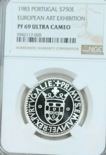 1983 PORTUGAL SILVER 750 ESCUDOS ART EXHIBITION NGC PF 69 ULTRA CAMEO TOP POP