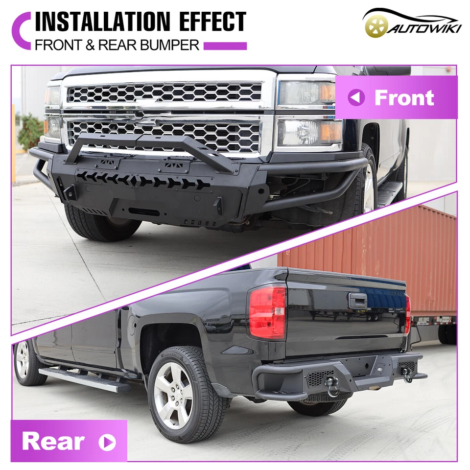 Black Steel Front & Rear Bumper 2014 2015 For Chevrolet Silverado 1500 Truck - Imagem 3 de 4
