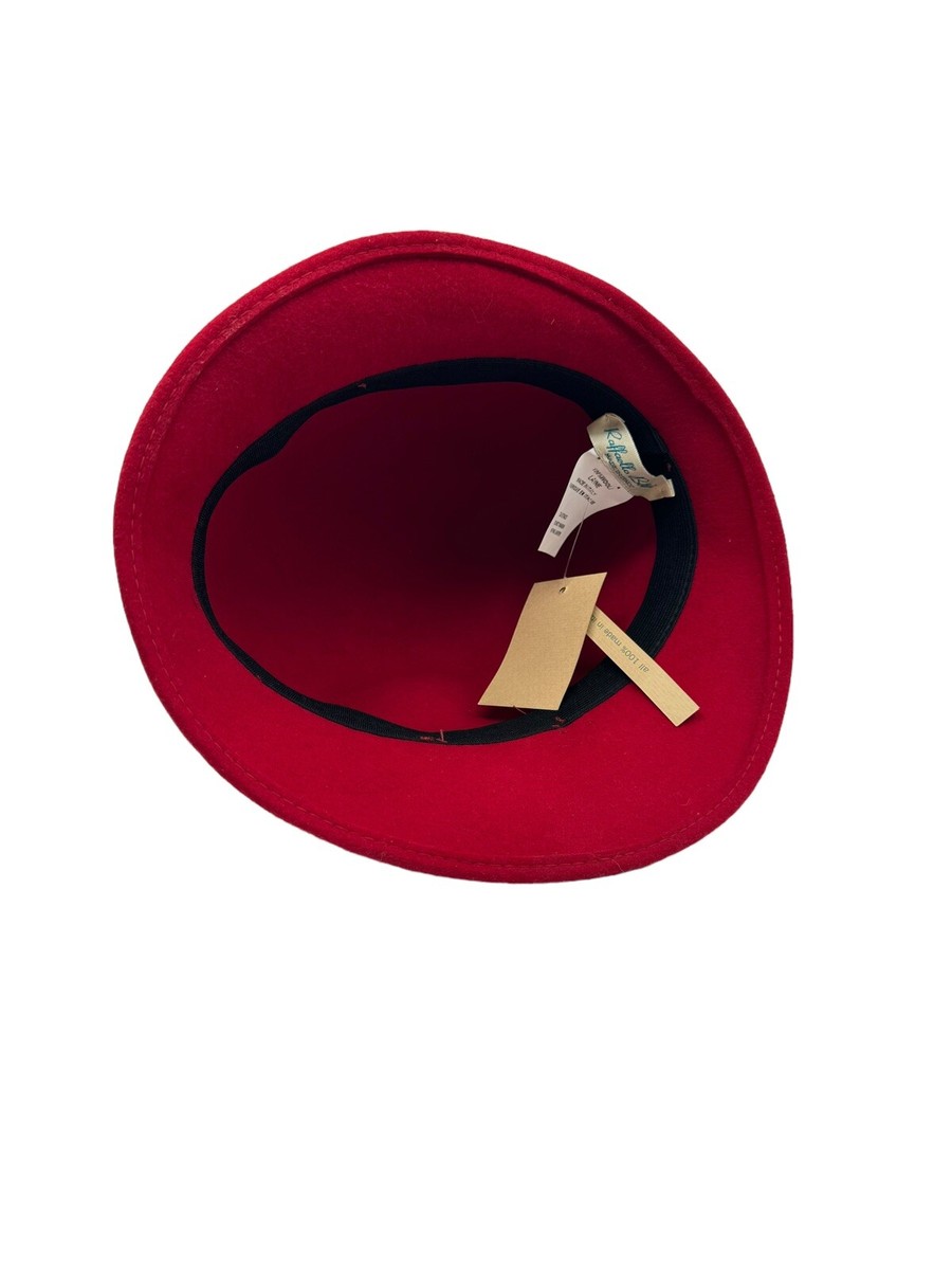 Raffaello Bettini Italy Hat Red Black Wool Cloche NWT Fur  display picture 1
