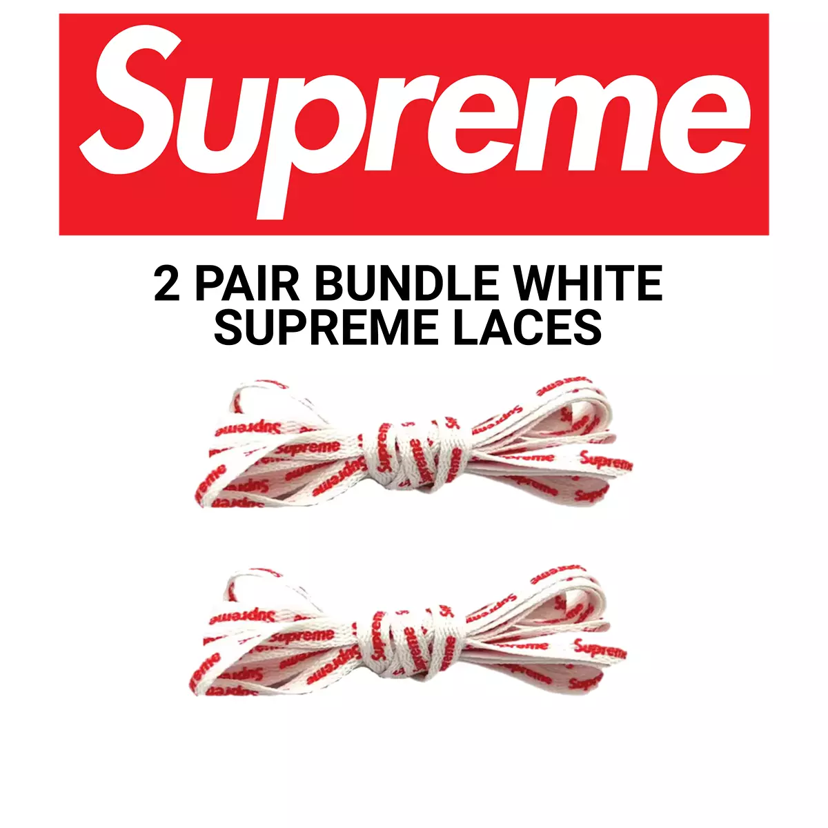 2 paires de lacets de chaussures blanc suprême blanc AF1 Dunks Jordans 120 cm 47 po