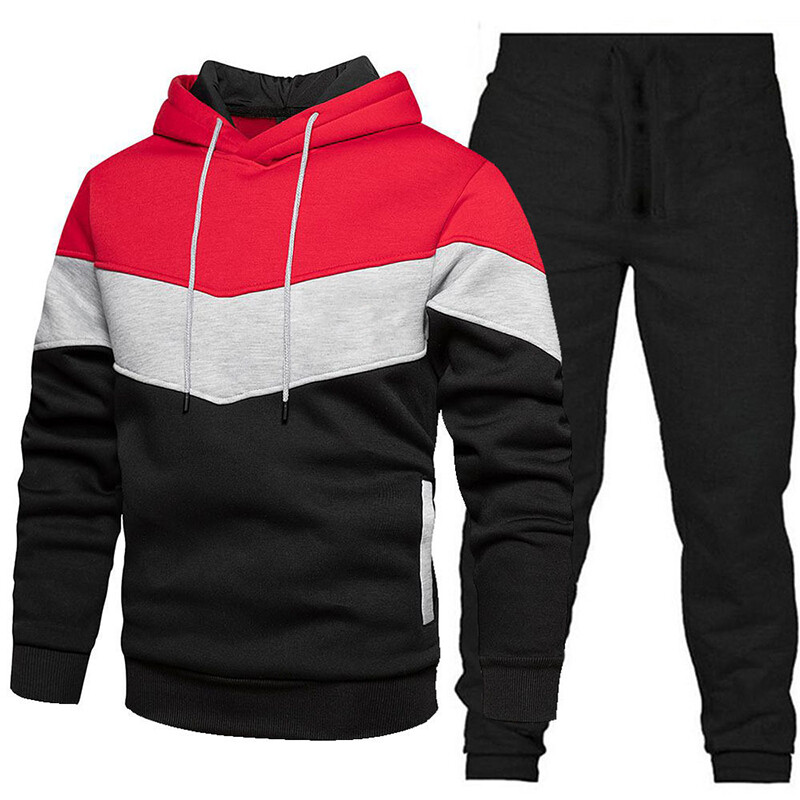 Mens Fleece Hoodie Tracksuit Set Slim Fit Sport Gym Hooded Sweatshirt