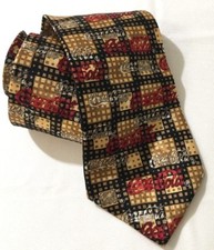 COCA COLA Silk Tie Black Gold Red Geometric Satin Made In USA