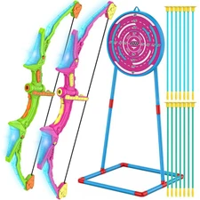 2 Pack Kids Bow and Arrow Set with LED Flash Lights, 14 Suction Cup Arrows