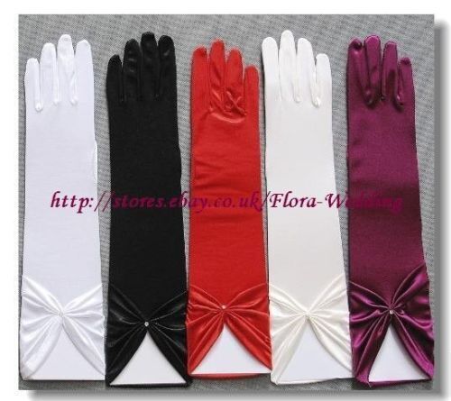 SATIN PROM/FANCY/WEDDING FINGERED GLOVE,15"L,Diamante - Picture 1 of 6