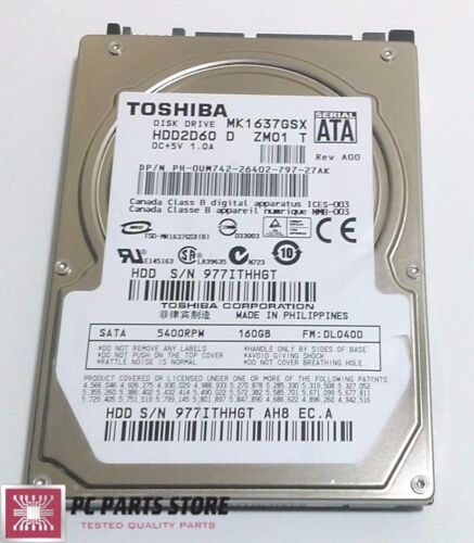 Toshiba 160 Go 2,5 pouces MK1637GSX HDD2D60 D ZM01 T G5B001851000-A RÉPARATION DE PIÈCES DE PCB  - Photo 1 sur 5