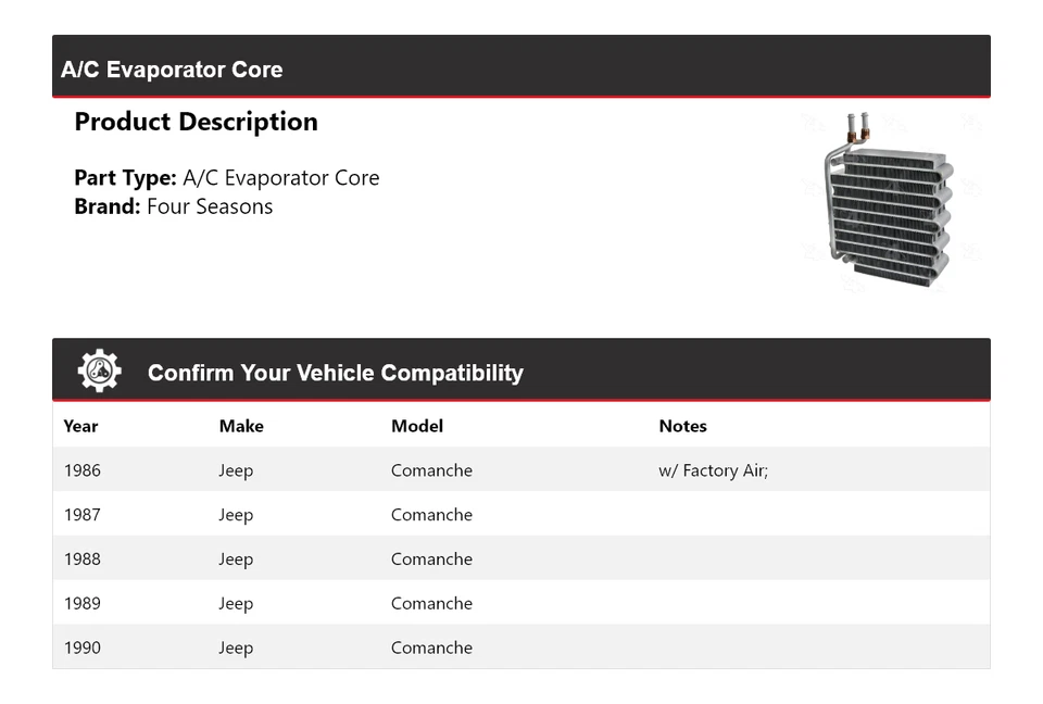 For 1986-1990 Jeep Comanche A/C Evaporator Core 4 Seasons 1987 1988 1989 - Image 2 of 4