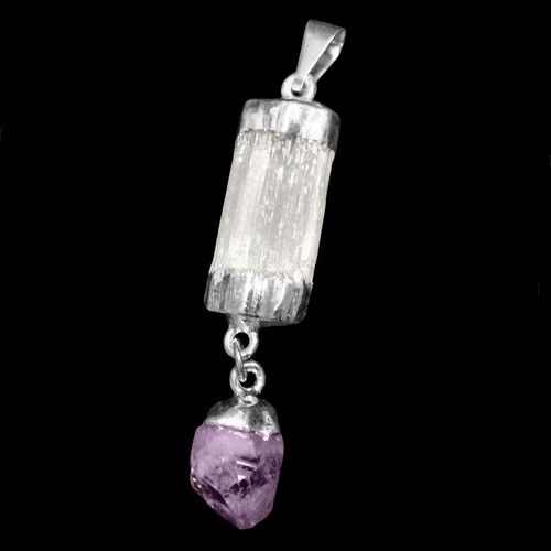 Selenite Amethyst Chakra Crystal Pendant CHARGED 925 Sterling Silver Necklace He - Picture 8 of 10