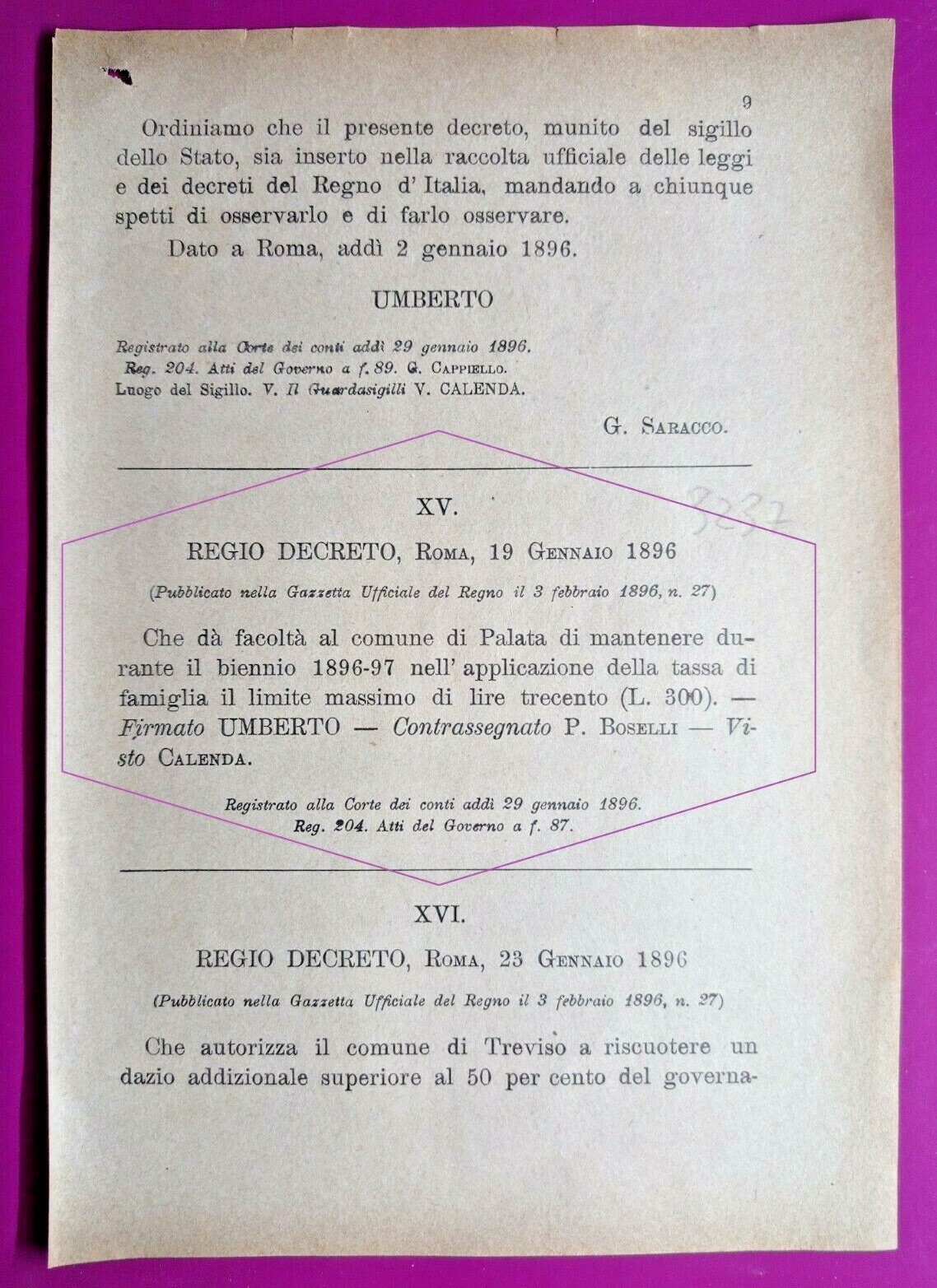 PALATA(CB),REGIO DECRETO X APPLICAZIONE DELLA TASSA DI FAMIGLIA (R@RO)-3237