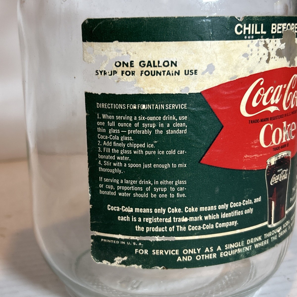 Vintage 1 Gallon Coca-Cola Coke Syrup Glass Jug Bottle With Cap