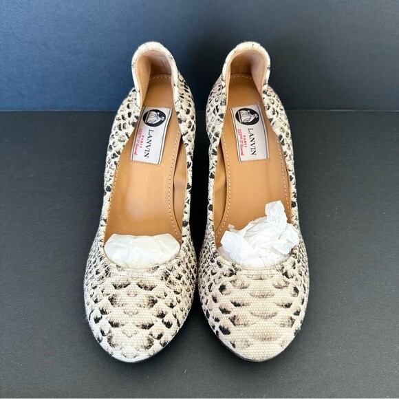 Lanvin Beige/Brown Python Print Canvas Pumps Size… - image 2