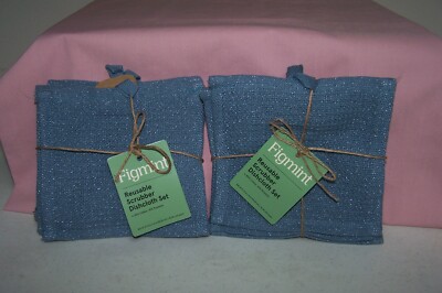 Figmint 8 Reusable Kitchen Scrubber Dish Cloths 6  x 6  Dusty Blue NEW in Packs