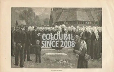A SUNDAY FUNERAL1889 OLD  ART ILLUSTRATION PRINT  