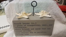Mud Pie Gray Wooden Beach Block w/ Wire Frame, Starfish, Beach House Description