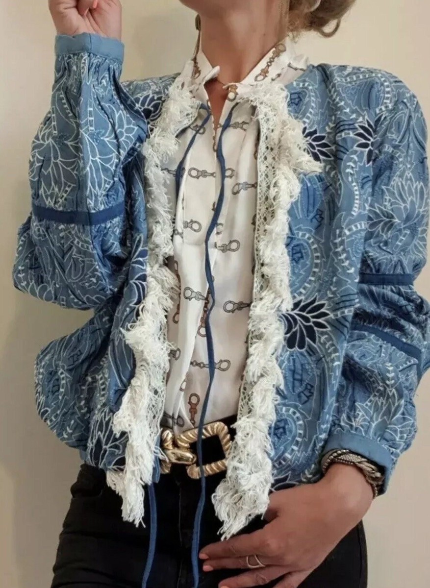 ナマチェコ FYRIS JACKET ジャケット ブルゾン XS Zara Blue Embroidered Jacket With Fringing Size S UK 10 Bnwt