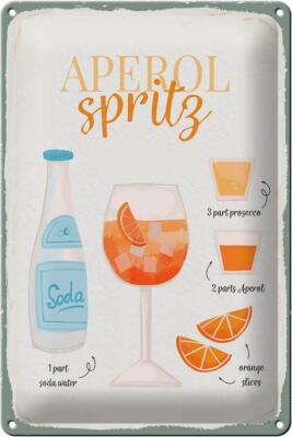 Blechschild Rezept Aperol Spritz Cocktail Recipe 20x30cm Deko Schild tin sign