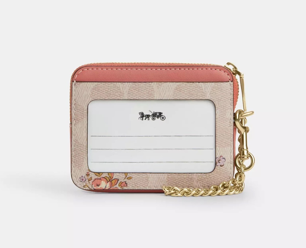 NWT Coach Zip Card Case In Signature Canvas With Floral