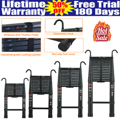 3.2/3.8M/5M/6.2M Telescopic Loft Ladder W/hook Collapsible Step Securing Ladders