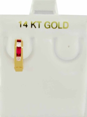 LAB CREATED RUBINE & WEISSE SAPHIRE HUGGIE OHRRING 14K GOLD - Neu mit Etikett