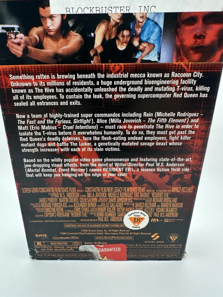 Resident Evil (Cinta VHS, 2002) Probado Funciona Milla Jovovich Michelle Rodriguez  Foto 3 de 4