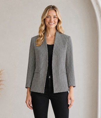 Womens Houndstooth Open Front Blazer Size Small Luxe Classic Chic  $129