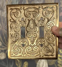 Vintage Brass DOUBLE Toggle Plate Light Switch COVER Scrolled Raised Design