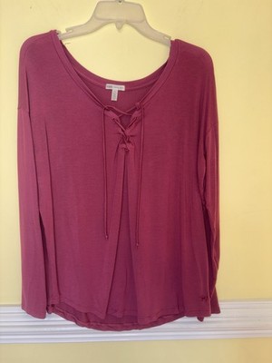 Victoria Secret PINK Super Soft Rose Lace Up V-Neck Long Sleeve Blouse Small