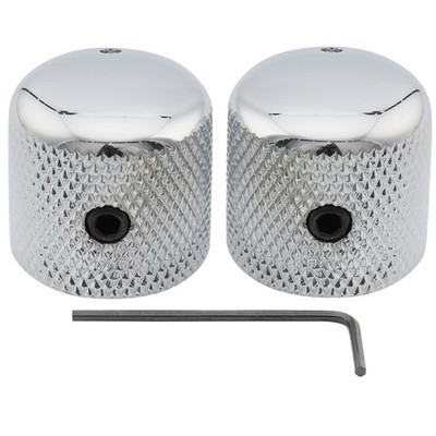 Musiclily Pro 2Pcs Chrome 1/4'' Steel Knurled Dome Universal Guitar Control Knobs