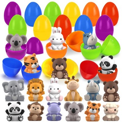 12 Pack Easter Eggs Filled with Safari Animal Finger Puppets for Easter Baske...